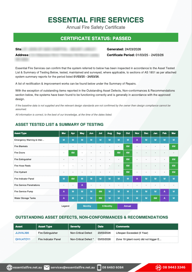 Annual Fire Safety Certificate generated from the portal