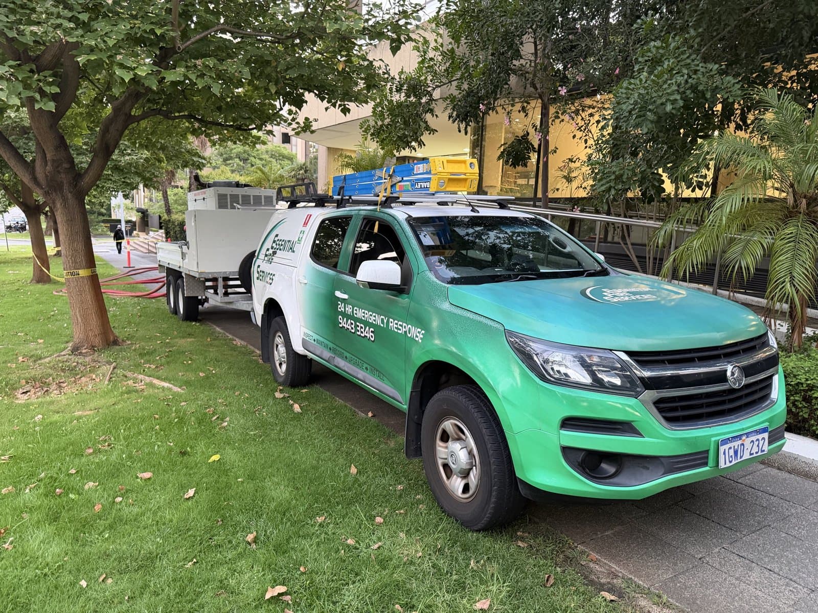 EFS branded ute and testing trailer on-site