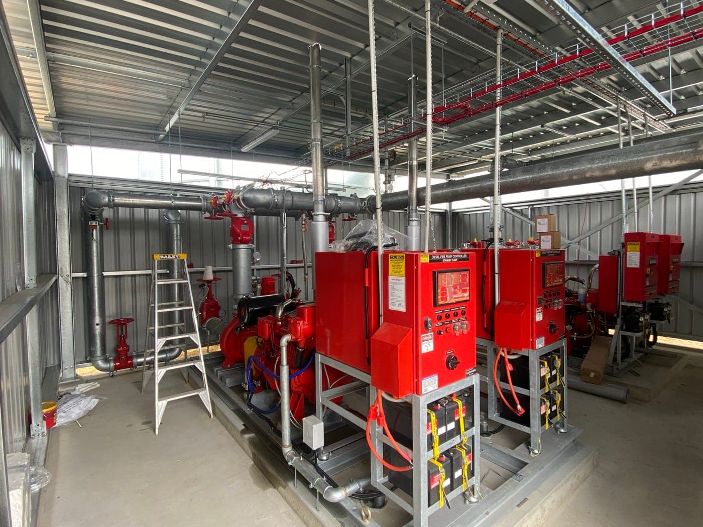 Diesel fire pump set and controllers in the pump room